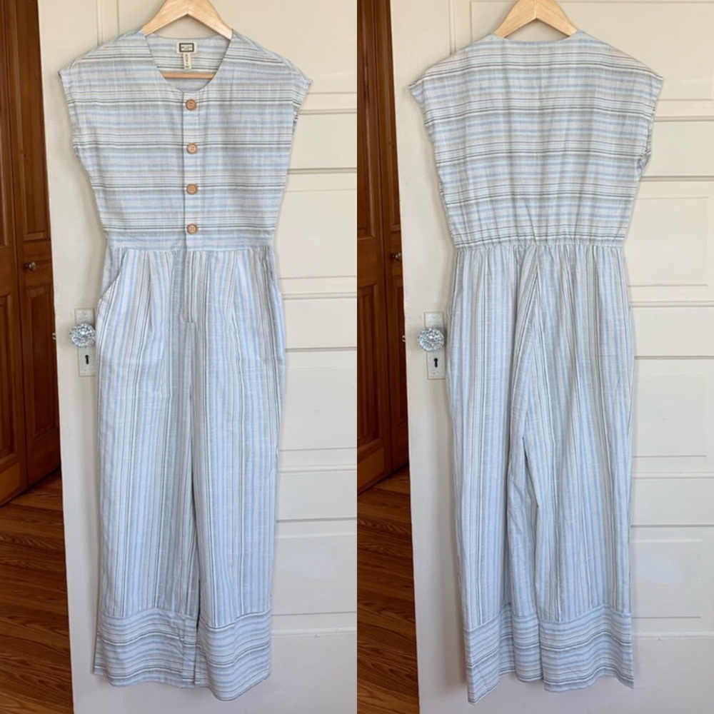 NWT Anthropologie Mo:Vint Linen Striped Jumpsuit